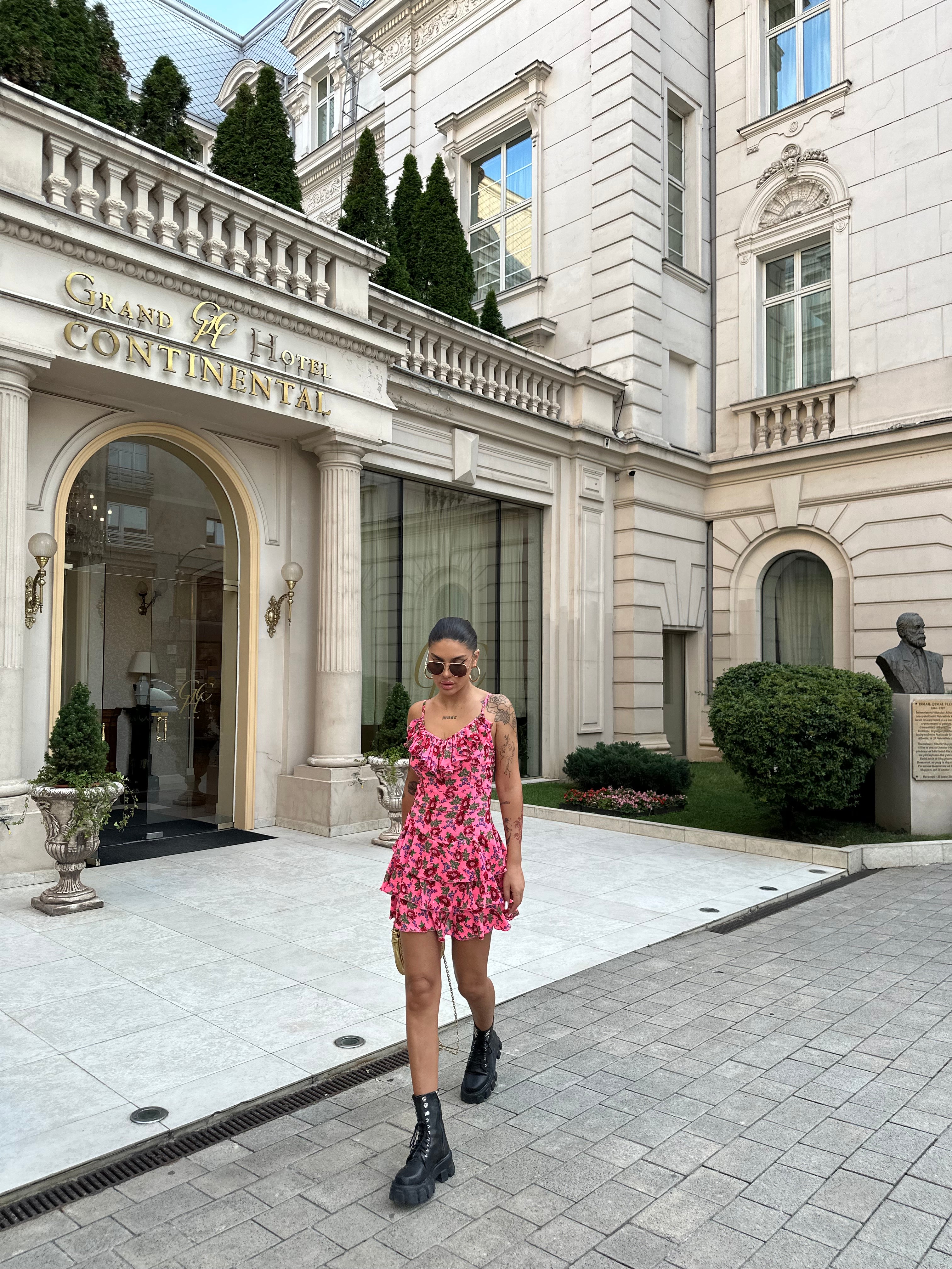 Rochie “Baretta” - pentru femei - Portocaliu/ Verde/ Roz