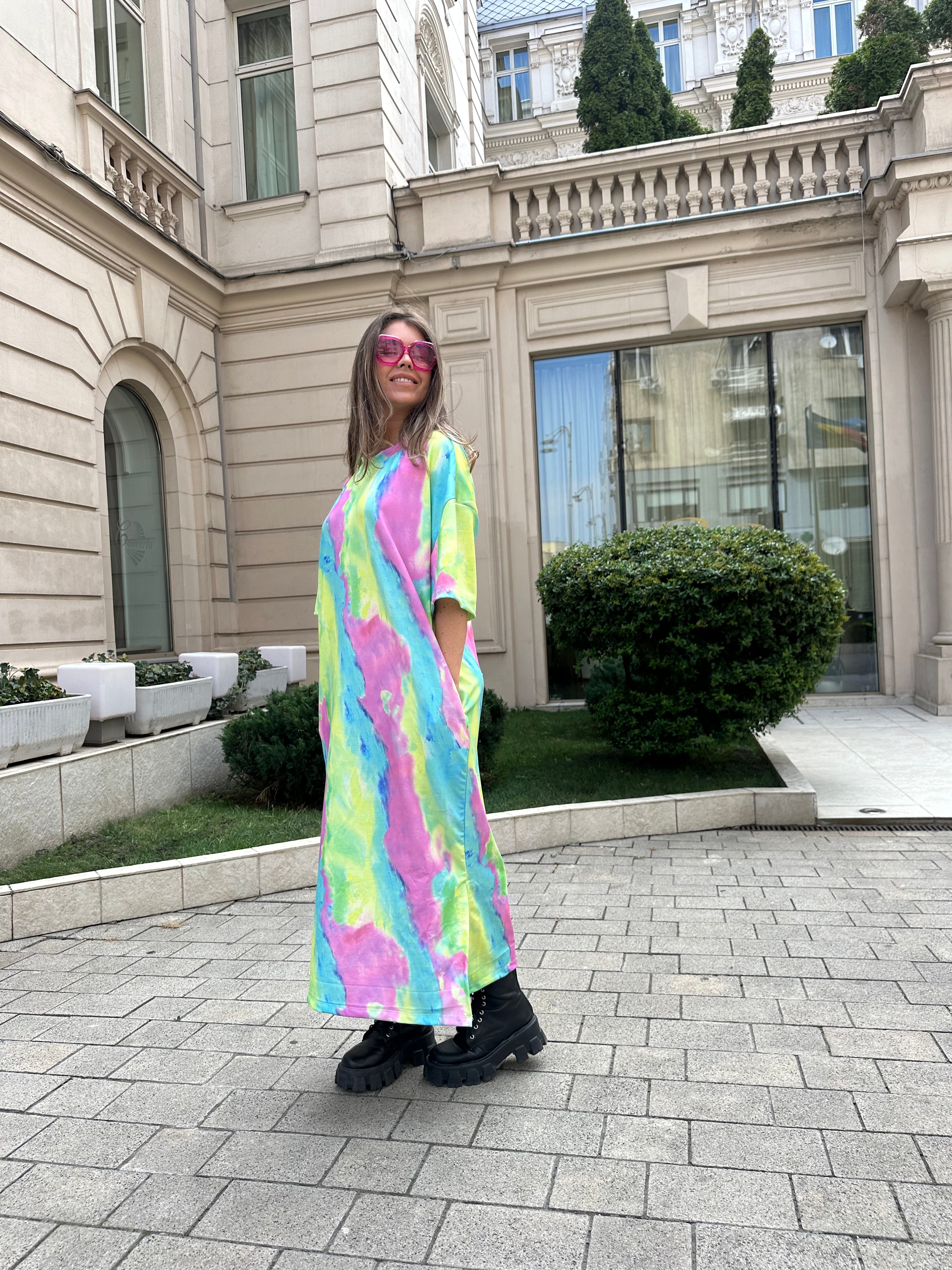 Rochie Dress Fluffy - pentru dama - Alb/ Negru/ Gri/ Multicolor / Animal Print